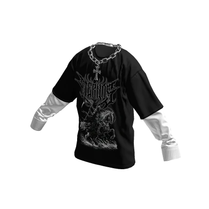 Eternos Graphic Layered Shirt w/ Cross Chain