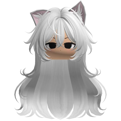 White Messy Anime Girl Cat Hair w/ Emo Cute Face