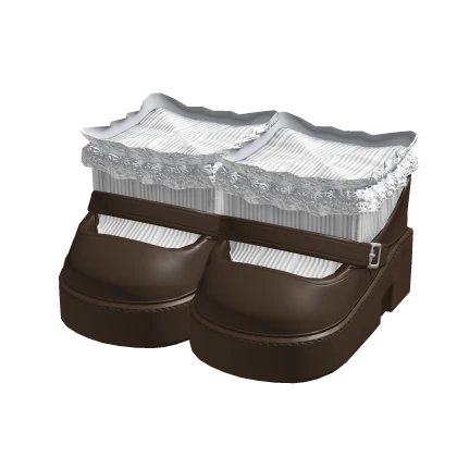 Brown Doll Platforms w/ Lace Socks