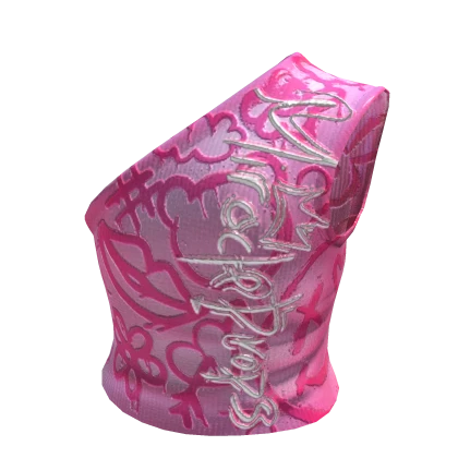 Pink Graffiti One Shoulder Off Shoulder Crop Top