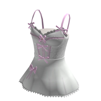 White Lacey Corset Dress with Pink Bows