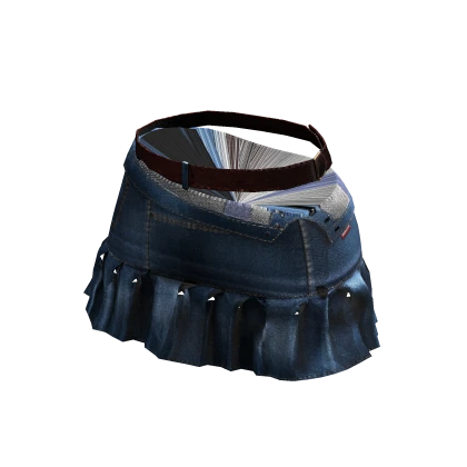 Blue Mini Jean Skirt w Brown Leather Belt