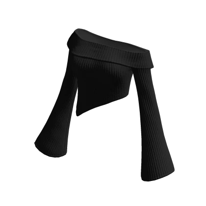 Sweater Black Crop Asymmetrical Off Shoulder Warm