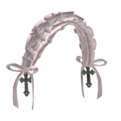 Cutesy Pink Ruffle Headdress with Cross & Ribbons