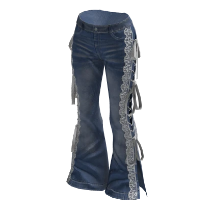 Lace-Up Flare Jeans (Blue)