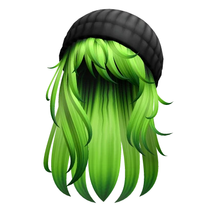 SK8R Scene Neon Green Long Hair W Black Beanie