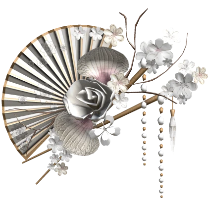 White Cute Floral Traditional Japanese Chinese Fan