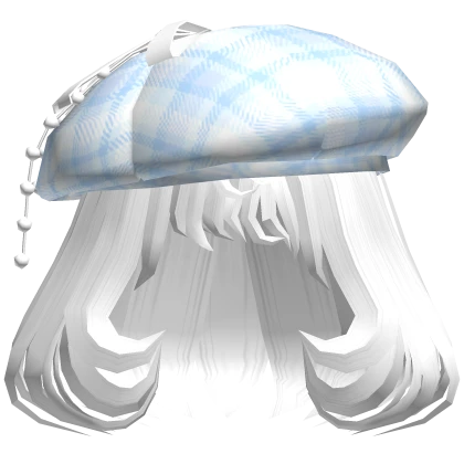 Short Wavy White Hair w/ baby Blue Hat
