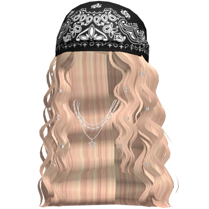 Black Bandana Wavy Hair w/ Y2K Necklace (Blonde)