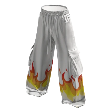 Baggy Pants - White with Flames
