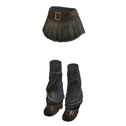 🍀Denim Skirts w Leg Warmers(Brown)