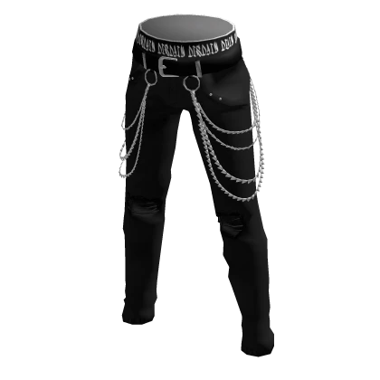 Black Ripped Jeans with Belt Chains 