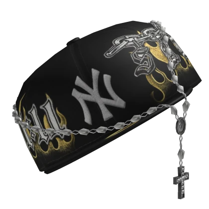 Yellow NY Fitted Cap w/ Rosary (Sideways)