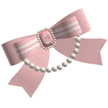 Cute Pink Lace Hair Bow with Pearls (Front)