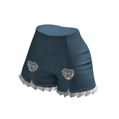 Denim wide leg shorts ruffled grey blue