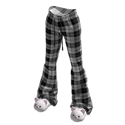 Pajama Pants with Cat Slippers Black 🫐