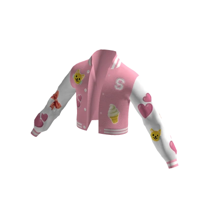 Cute Crop Varsity Jacket with Patches - Pink