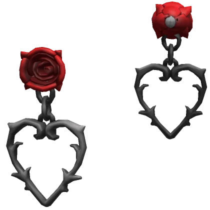 Prickly Heart with Red Rose Earrings