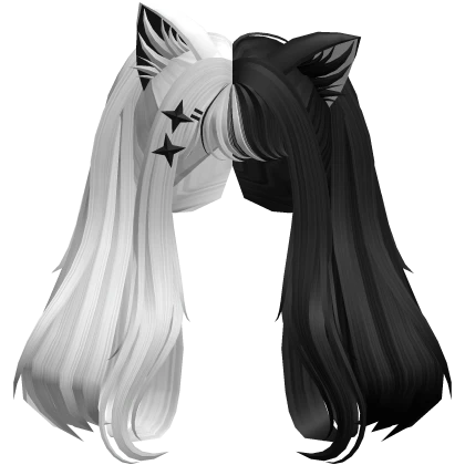 Loose Anime Cat Ears Pigtail Hair in White & Black