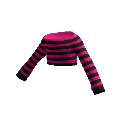 Pink & Black Stripe Off Shoulder Cropped Sweater
