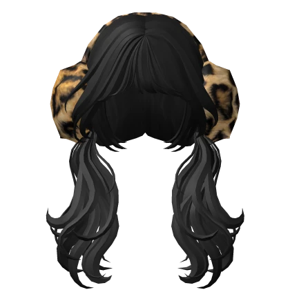 🍀Gyaru Leopard Earmuffs Pigtails (Black)