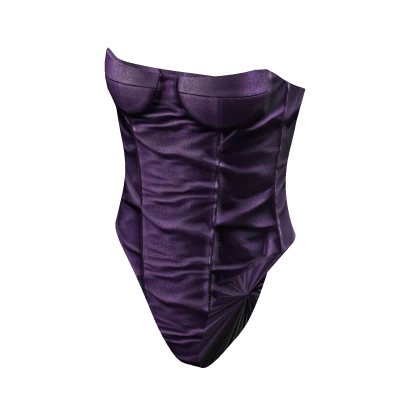 Over bust Satin Corset Bodysuit (Purple)
