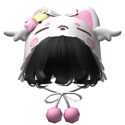 Short Swirly Bangs w/ Cute Cap Tie-Knot in Black