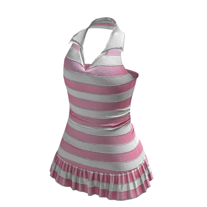 2000s Sleeveless Striped Polo Dress in Pink