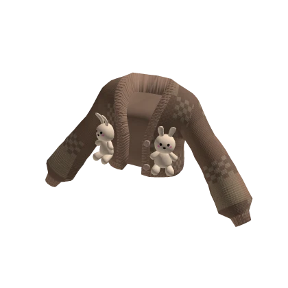 🐰 Cute Oversized Cropped Bunny Cardigan - Brown