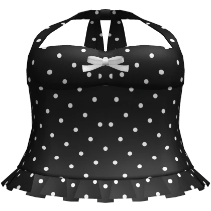 adorable black polka dot ruffled bow halter top 