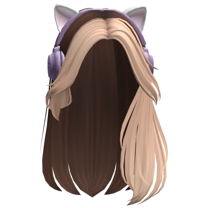Gamer Girl Hair w/ Cute Cat Headphones (Purple)