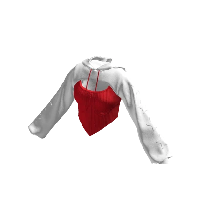 Cropped Corset Hoodie White & Red