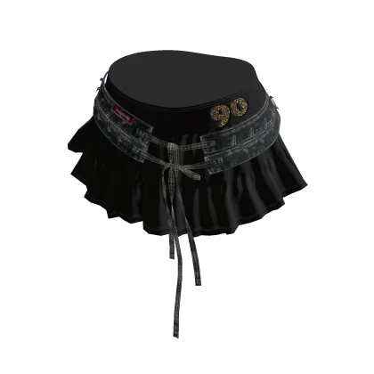 💗Y2K RUFFLED MINI SKIRT WITH BELT_BLACK