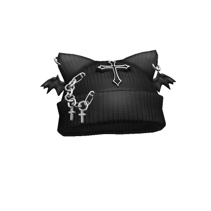 Grunge Cat Eared Beanie w/ Bat Wings (Black)