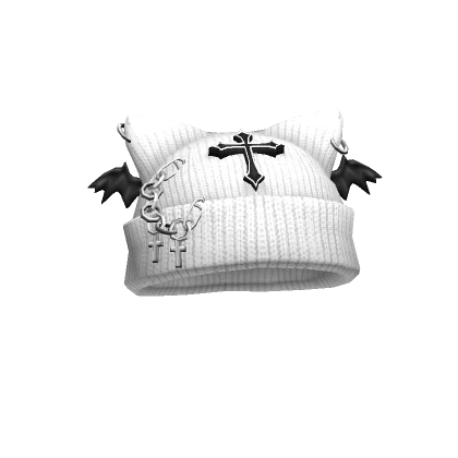 Grunge Cat Eared Beanie w/ Bat Wings (White)