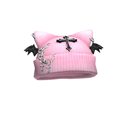 Grunge Cat Eared Beanie w/ Bat Wings (Pink)