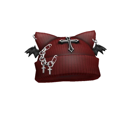 Grunge Cat Eared Beanie w/ Bat Wings (Red)