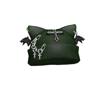 Grunge Cat Eared Beanie w/ Bat Wings (Green)