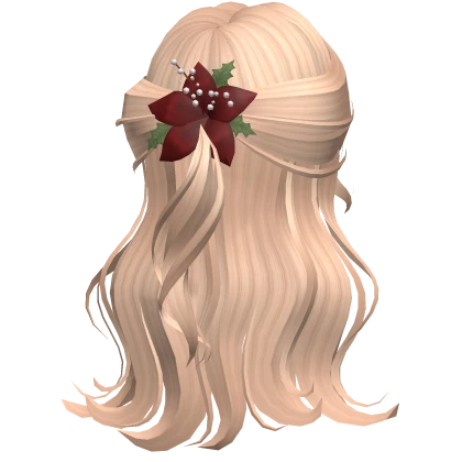♡ blonde half up wavy hair with christmas flower