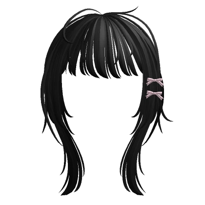 black messy long anime bangs with bows