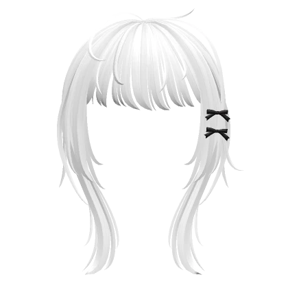 white messy long anime bangs with bows