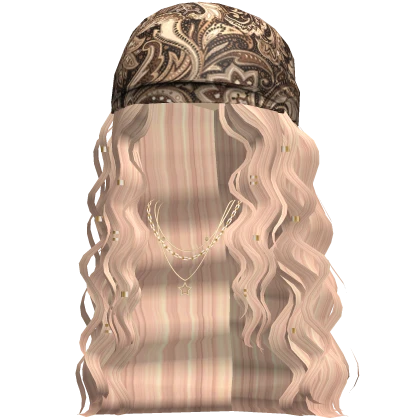 Boho Bandana Wavy Hair w/ Y2K Necklace (Blonde)
