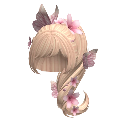 Kawaii Ponytail w/ Butterfly and Flowers 