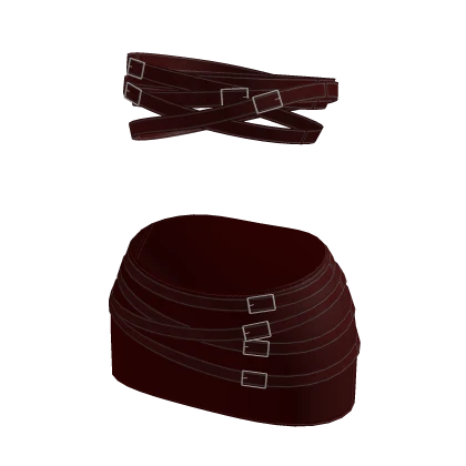 ♡ Maroon Leather Belt Shirt and Mini Skirt