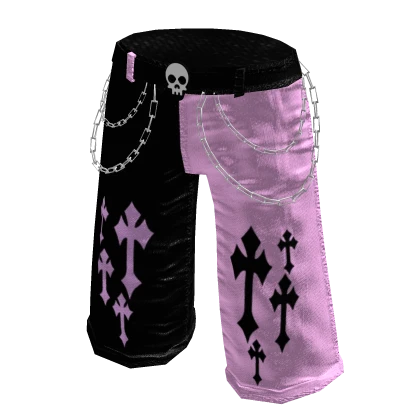 Emo goth cross shorts in black & pink