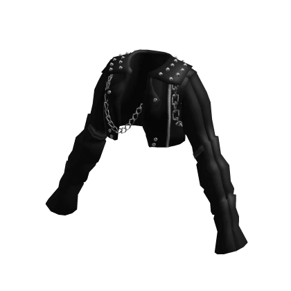 Cropped Leather Jacket with Studs and Chains