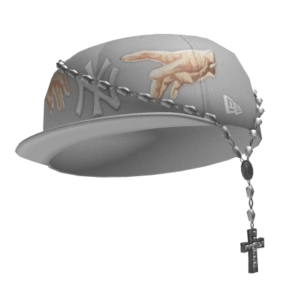 Grey NY Fitted Cap w/ Rosary