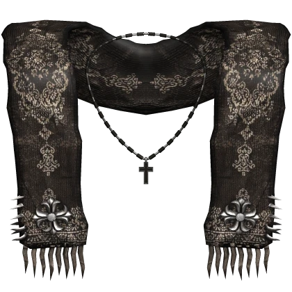 Brown Distressed Vintage Worn Scarf w/ Rosary