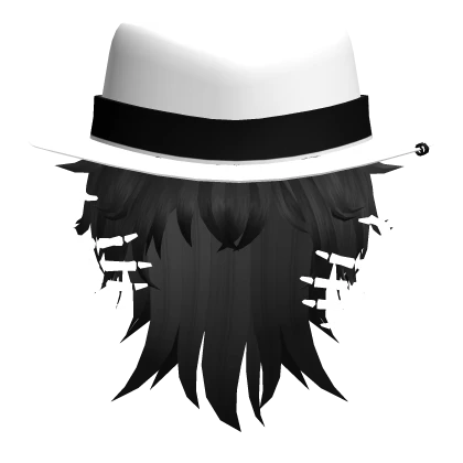 Black Messy Wolf cut Hair with White Fedora