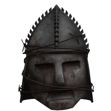 Rusty Metal Mask Helmet With Barbed Wire